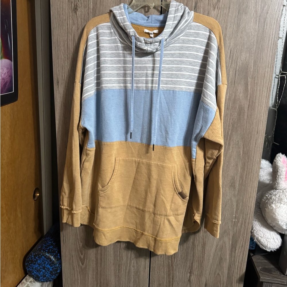Maurice Striped Hoodie - Blue, Gray, and Tan